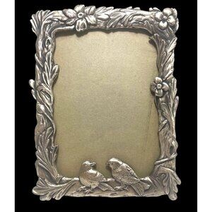 Silver Metal Picture Frame with Bird & Flower Design 3.5 by 5"